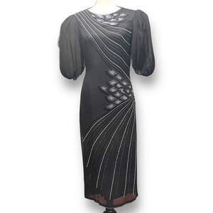 Oleg Cassini Women's Vintage Beaded Silk Cocktail Party Dress Black Size 6‎